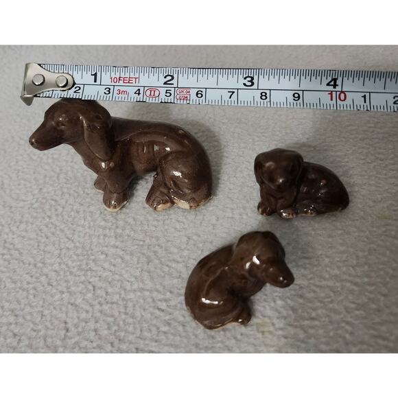 Set 3 Vintage Japan Dachshund Dog Glazed Pottery Brown Mom and Babies - Picture 7 of 8